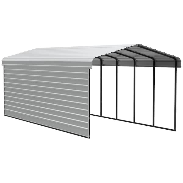 Arrow Storage Products Galvanized Steel Carport, W/ 1-Sided Enclosure, Compact Car Metal Carport Kit, 12'x29'x9', Eggshell CPH122909ECL1 - main